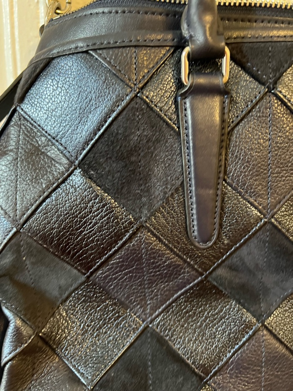 Stunning RARE Coach Morgan Diamond Patchwork Leather & Suede Satchel Bag Navy - Picture 12 of 16